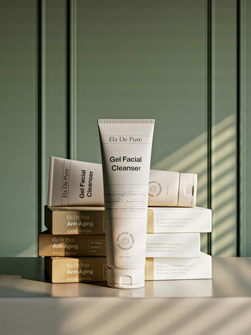 Skincare products arranged on a table